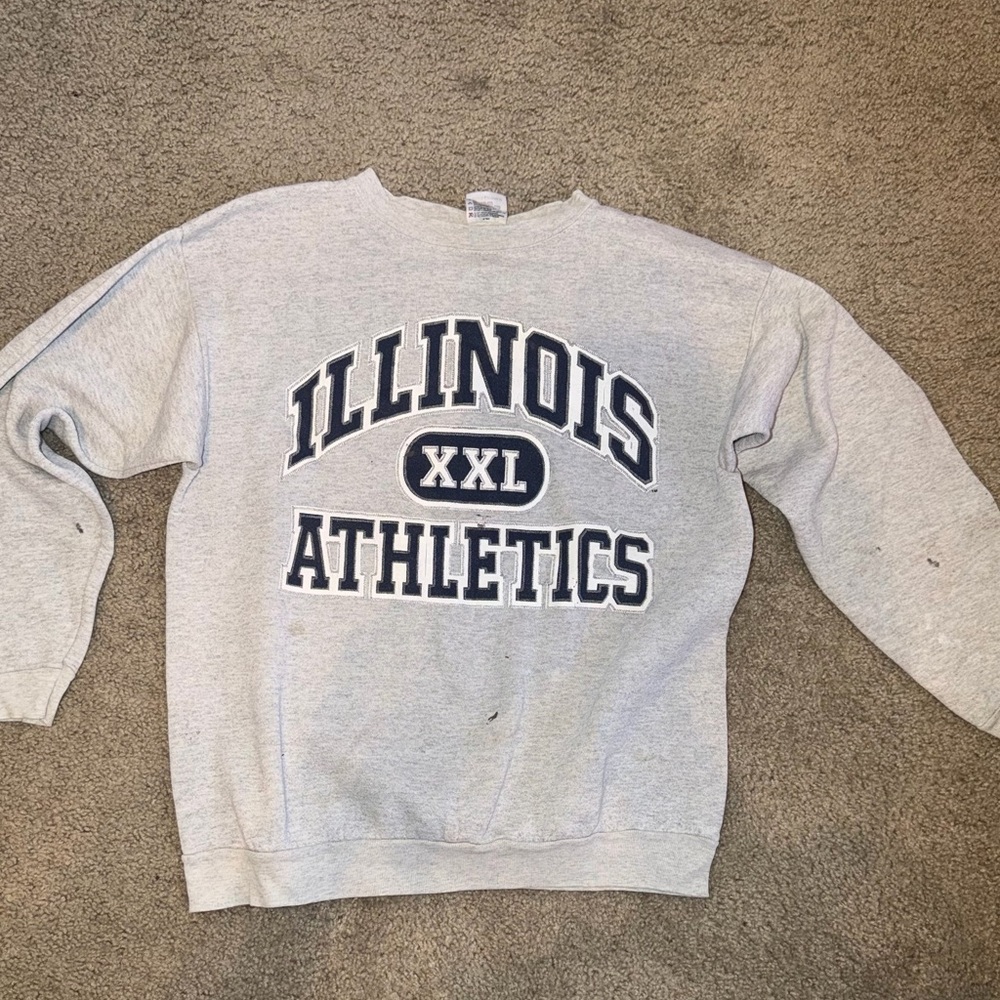 1990s Vintage Illinois Athletics Gray Crewneck Sweatshirt - XXL
